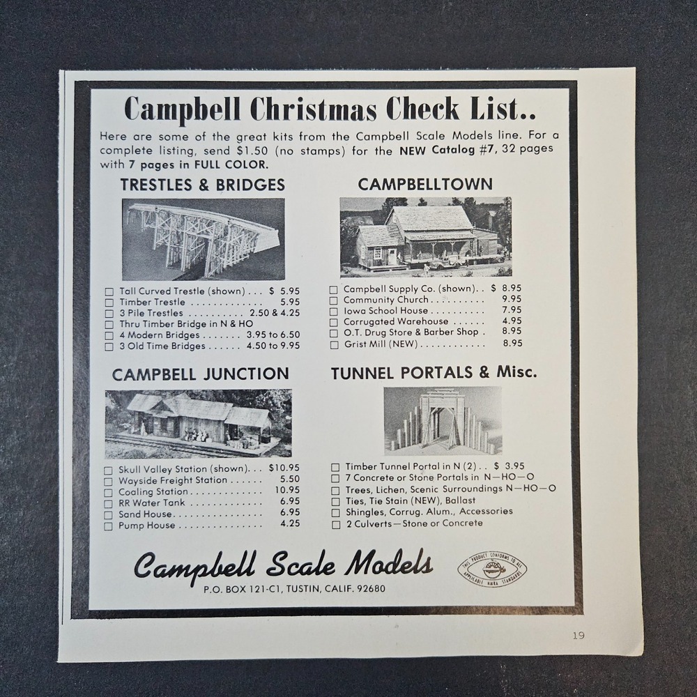 1972 Campbell Scale Models Railroading Accessories Vintage Print Ad Tustin‎ CA